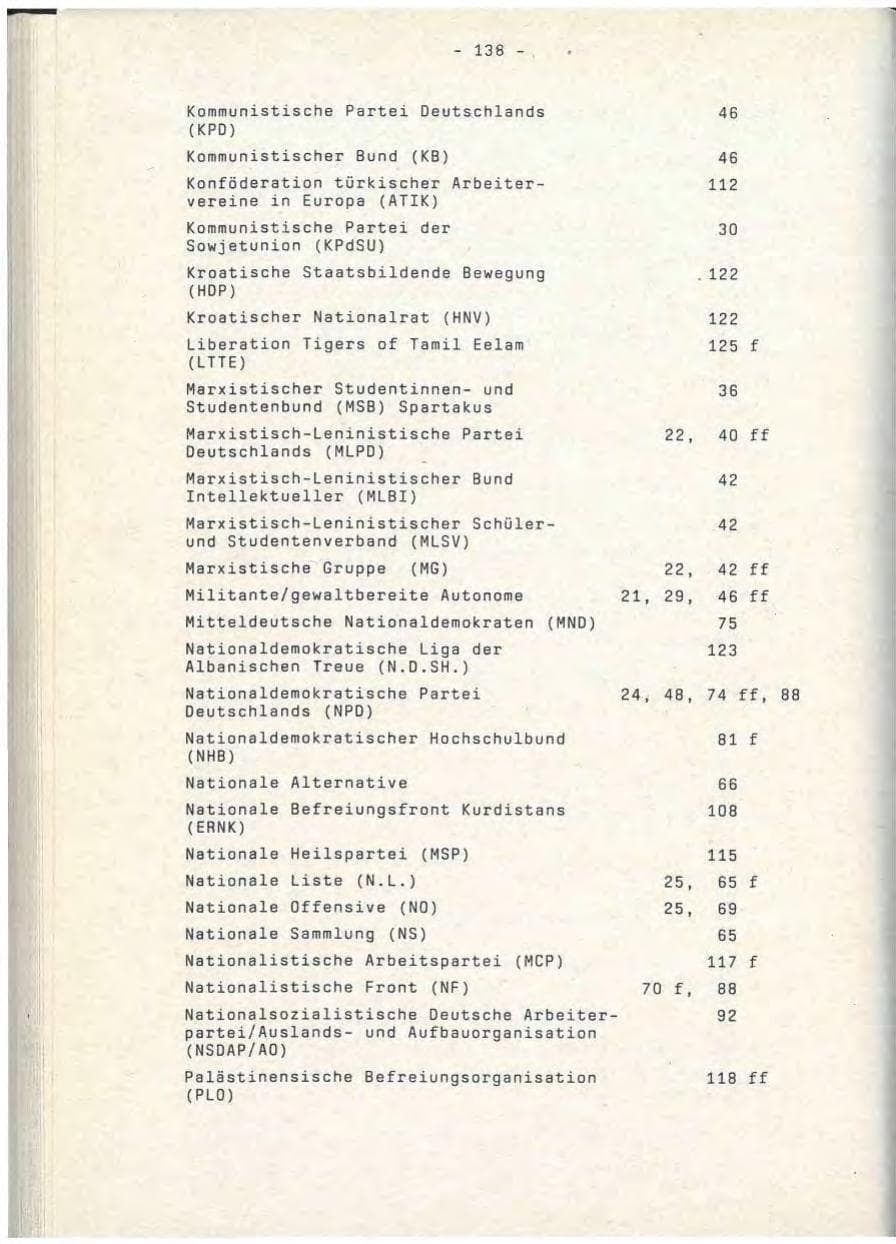 Seite 138 des Verfassungsschutzbericht 1990 Baden-Württemberg