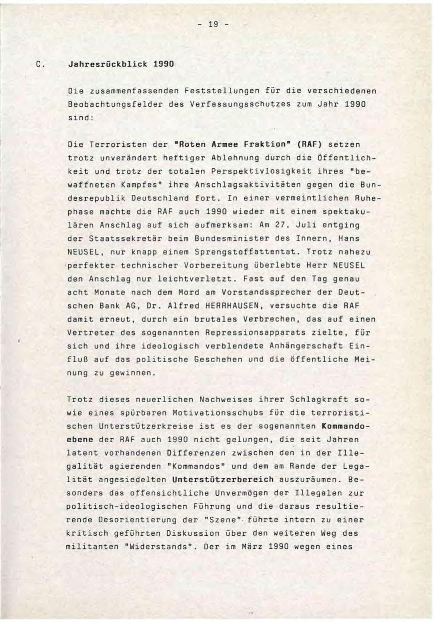 Seite 19 des Verfassungsschutzbericht 1990 Baden-Württemberg