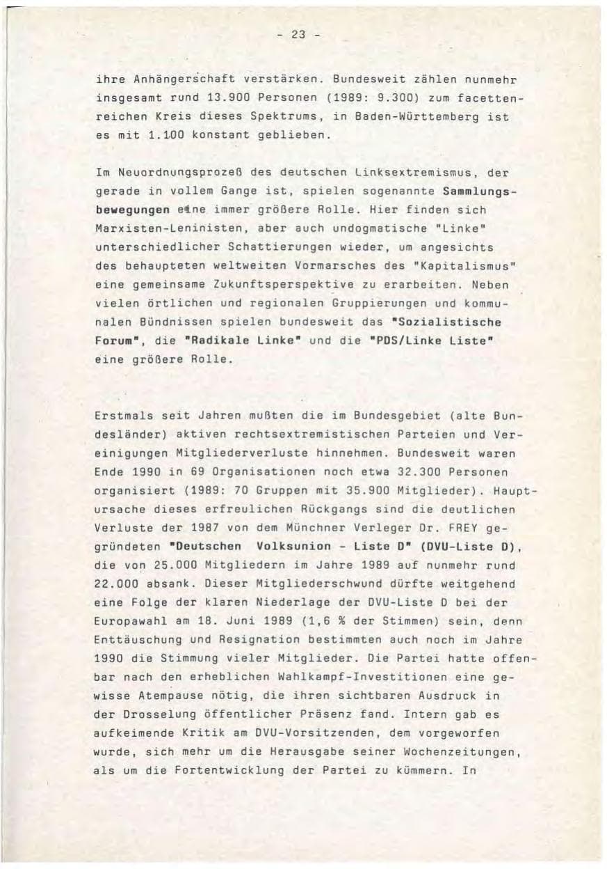 Seite 23 des Verfassungsschutzbericht 1990 Baden-Württemberg