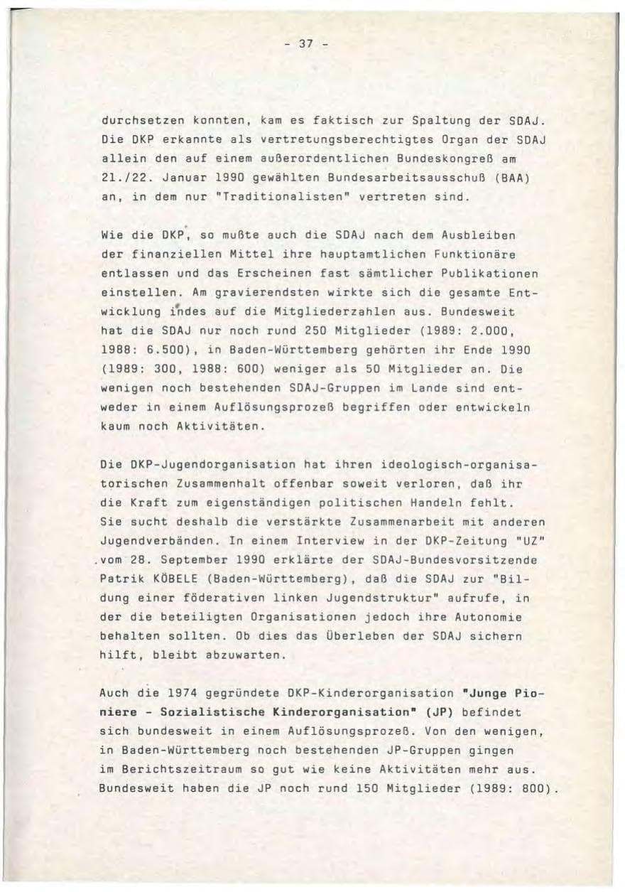 Seite 37 des Verfassungsschutzbericht 1990 Baden-Württemberg