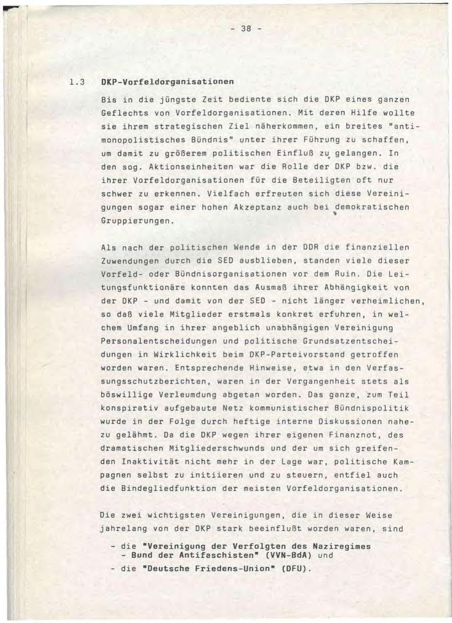 Seite 38 des Verfassungsschutzbericht 1990 Baden-Württemberg