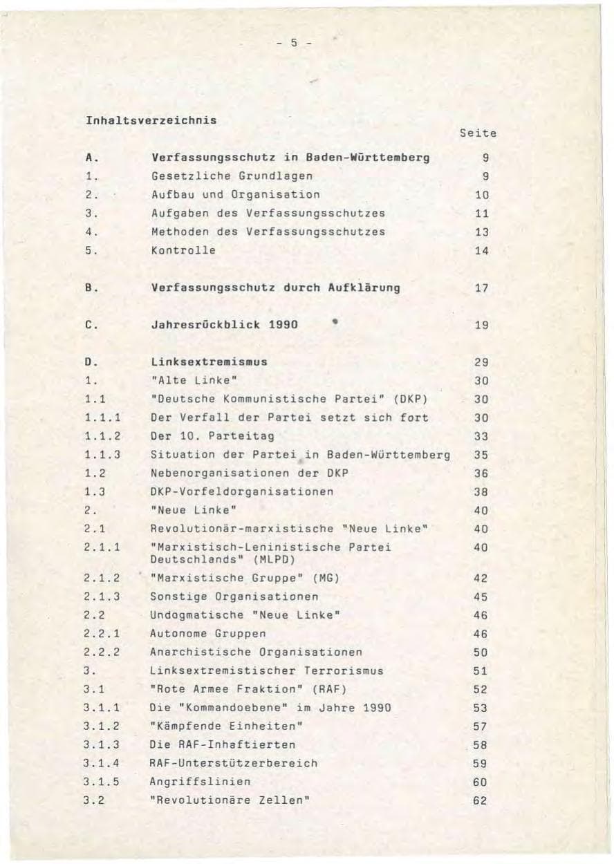 Seite 5 des Verfassungsschutzbericht 1990 Baden-Württemberg