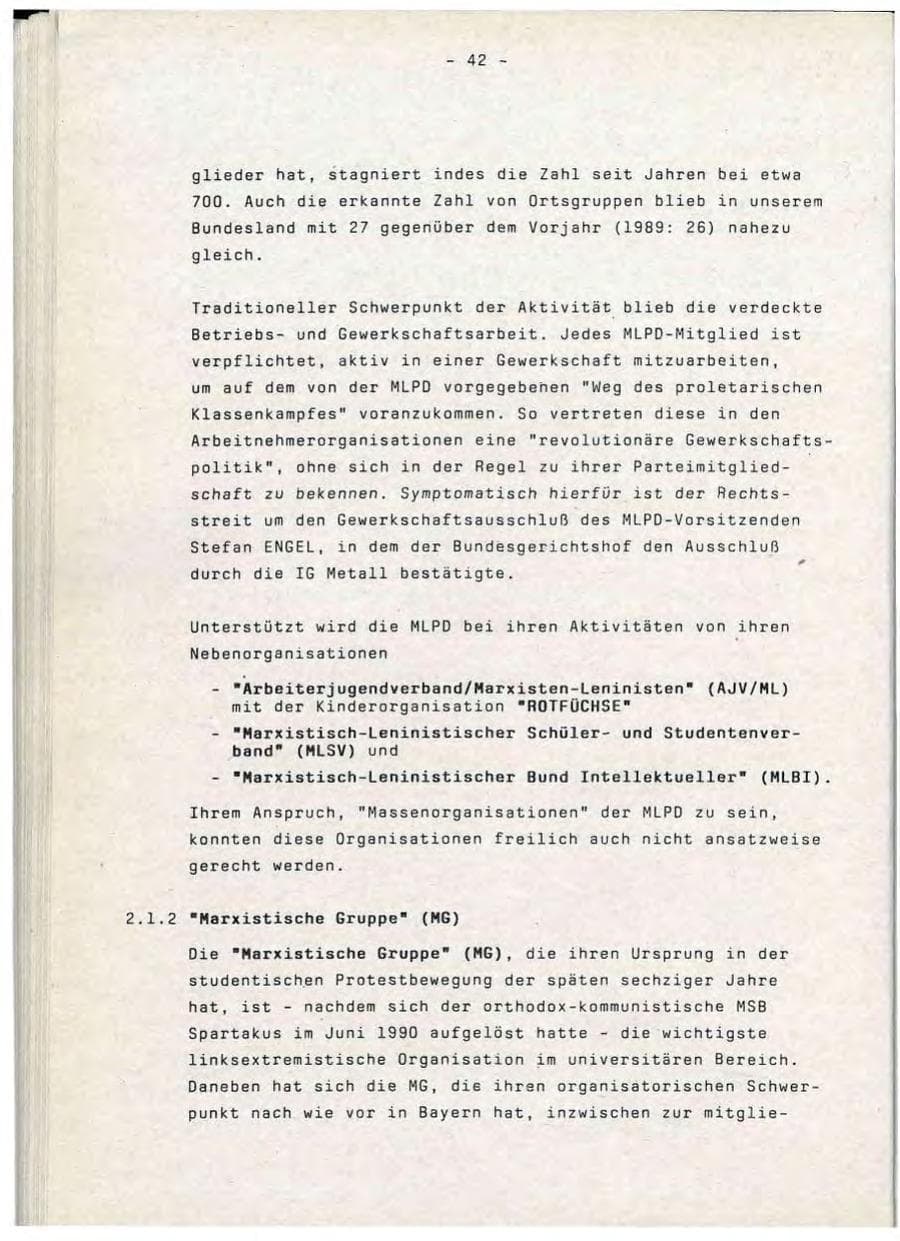 Seite 42 des Verfassungsschutzbericht 1990 Baden-Württemberg