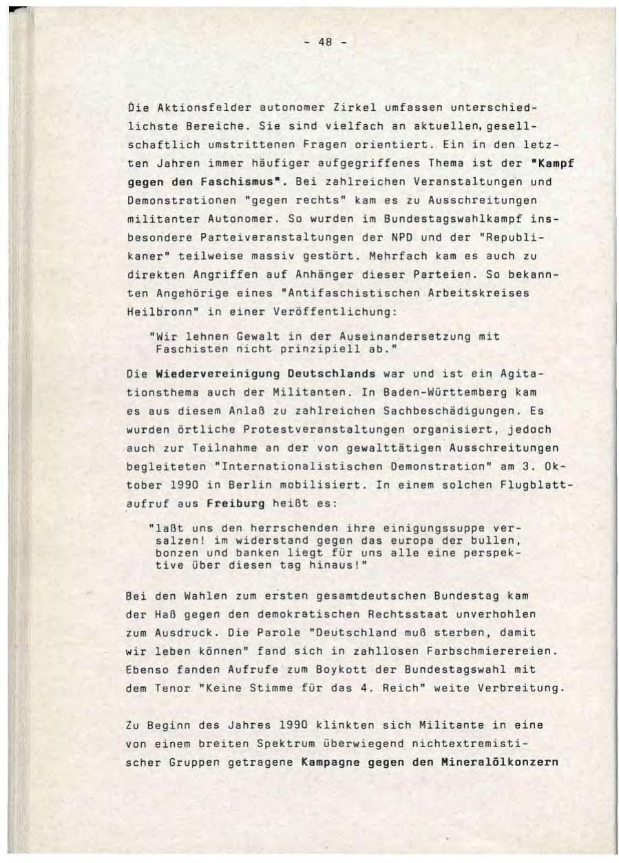 Seite 48 des Verfassungsschutzbericht 1990 Baden-Württemberg
