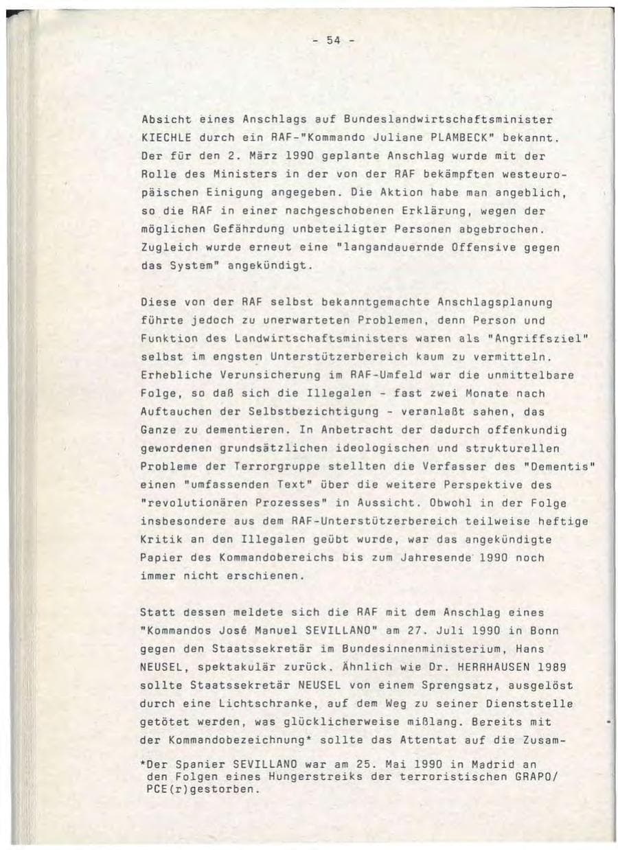 Seite 54 des Verfassungsschutzbericht 1990 Baden-Württemberg
