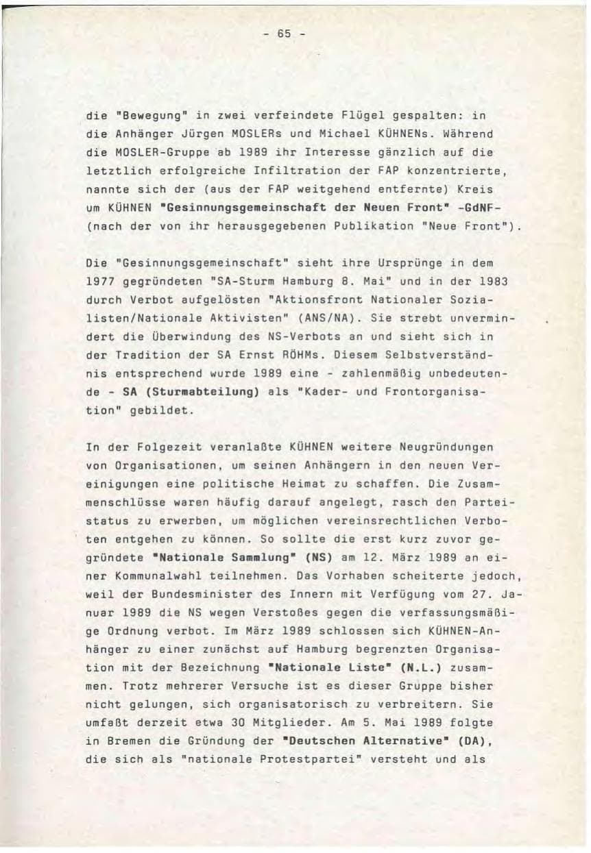 Seite 65 des Verfassungsschutzbericht 1990 Baden-Württemberg