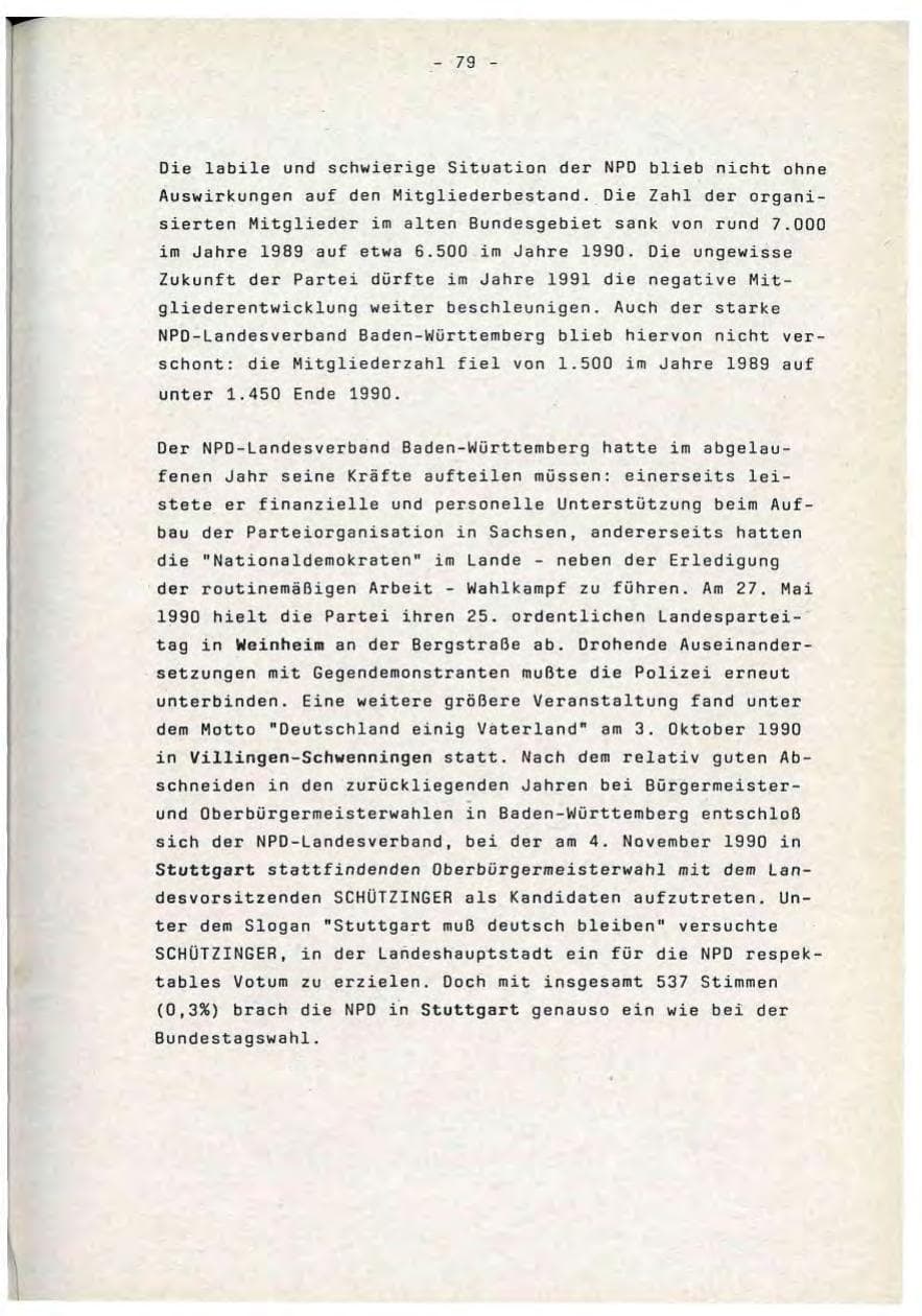 Seite 79 des Verfassungsschutzbericht 1990 Baden-Württemberg