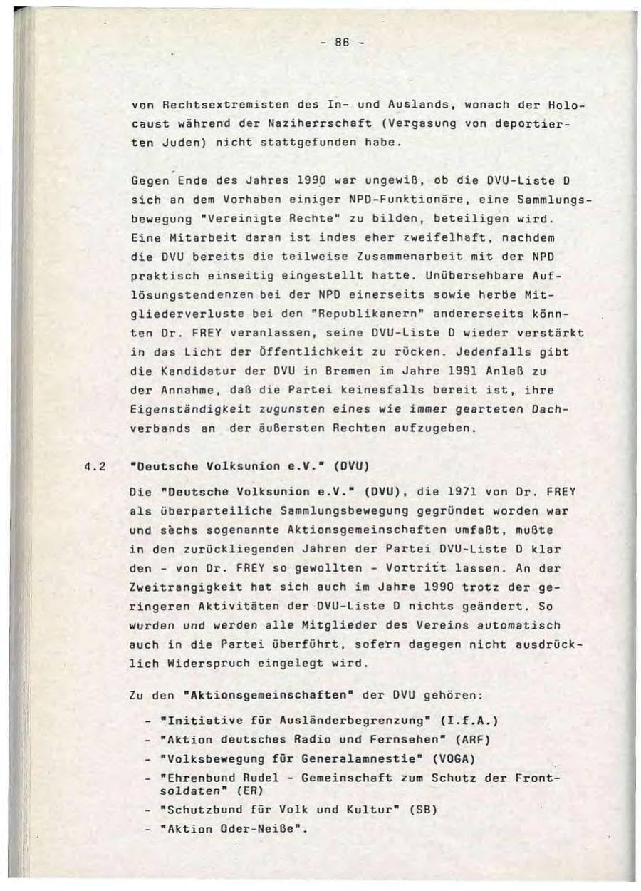 Seite 86 des Verfassungsschutzbericht 1990 Baden-Württemberg