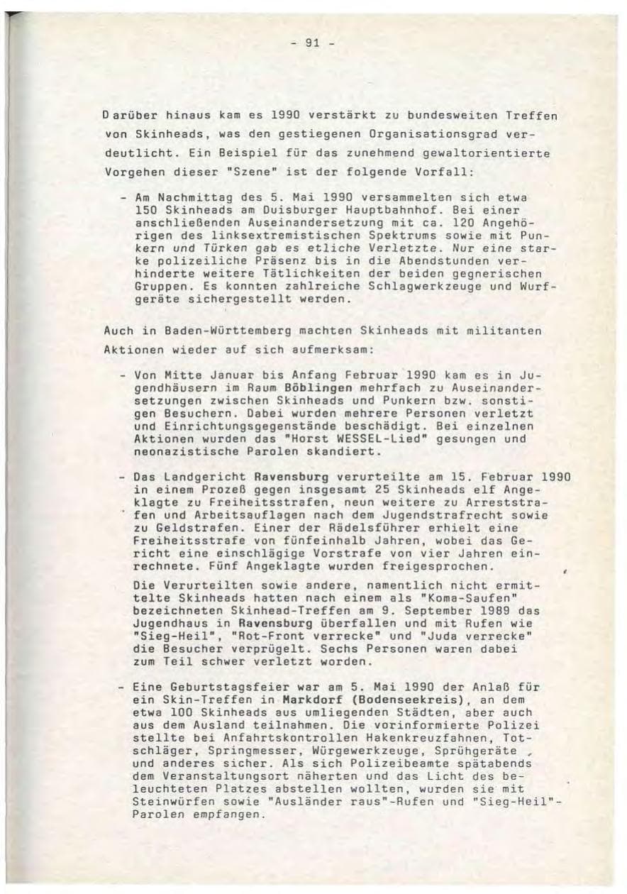 Seite 91 des Verfassungsschutzbericht 1990 Baden-Württemberg