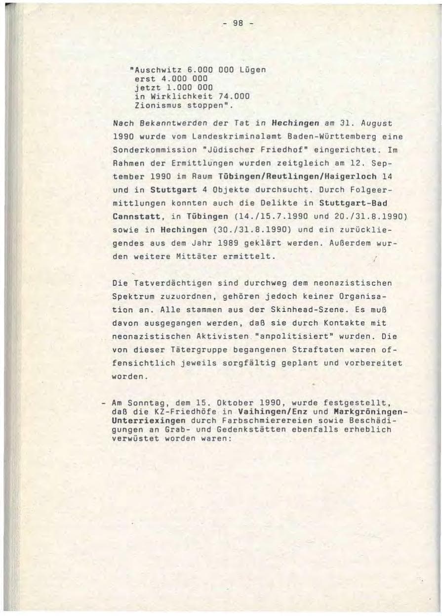 Seite 98 des Verfassungsschutzbericht 1990 Baden-Württemberg