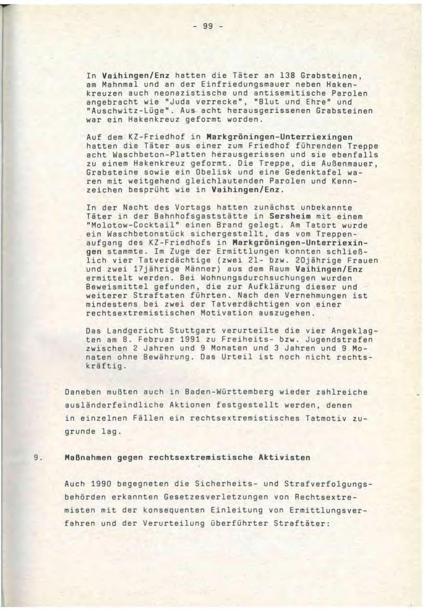 Seite 99 des Verfassungsschutzbericht 1990 Baden-Württemberg