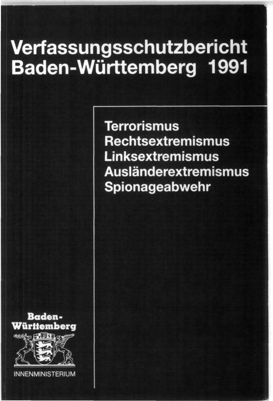 Seite 1 des Verfassungsschutzbericht 1991 Baden-Württemberg