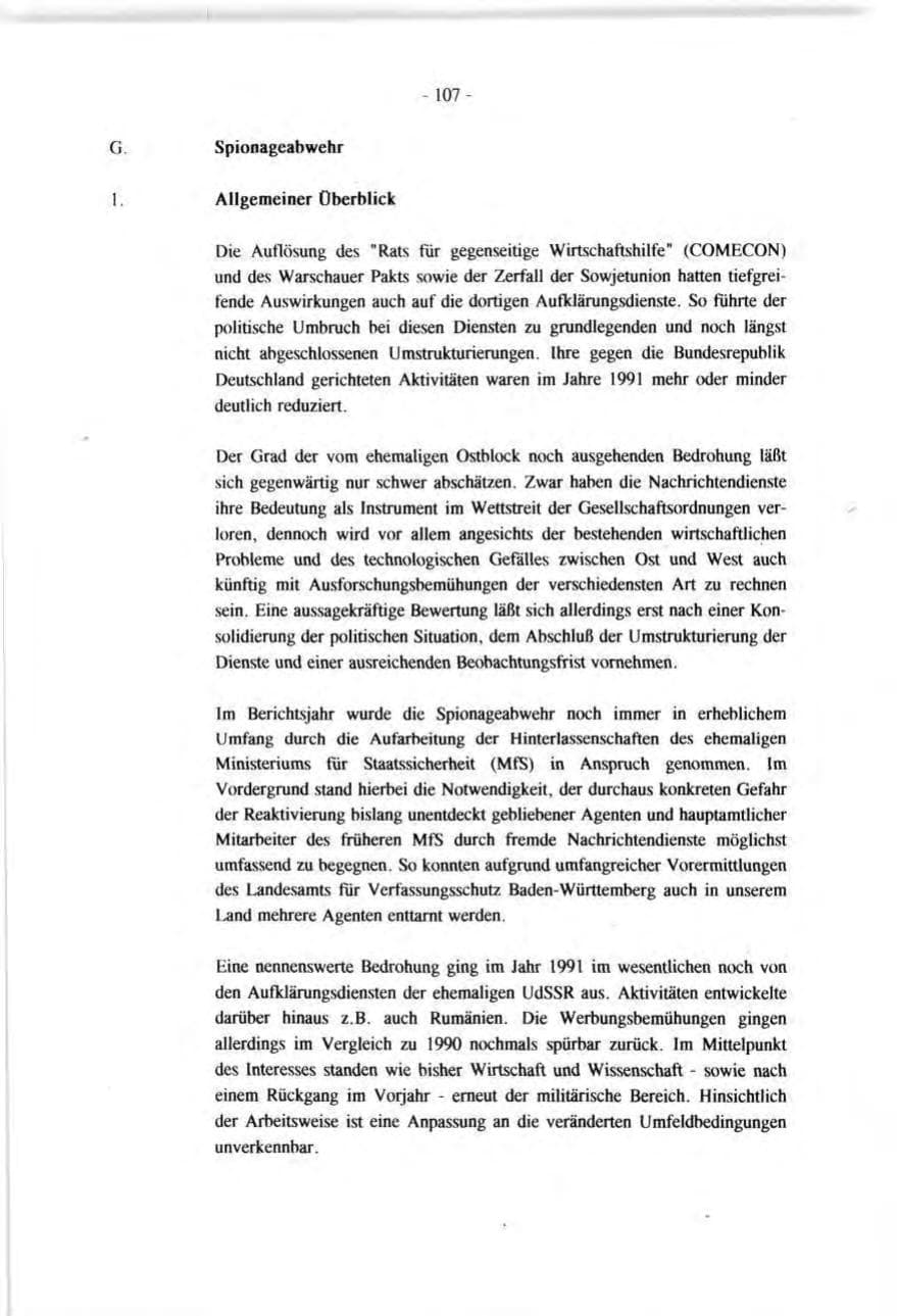 Seite 107 des Verfassungsschutzbericht 1991 Baden-Württemberg