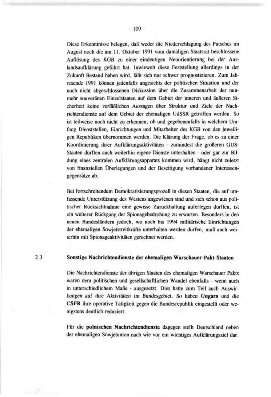 Seite 109 des Verfassungsschutzbericht 1991 Baden-Württemberg