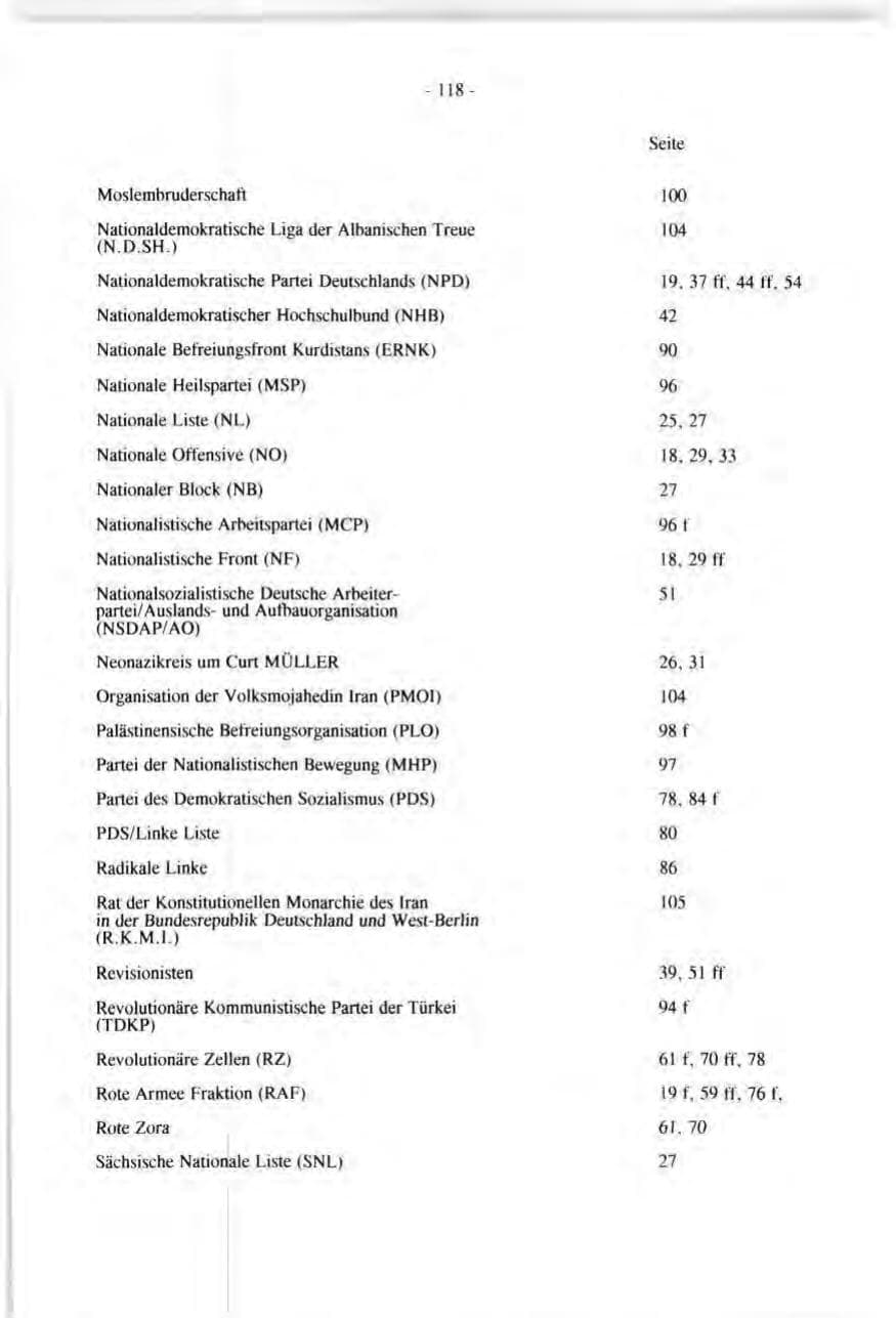 Seite 118 des Verfassungsschutzbericht 1991 Baden-Württemberg