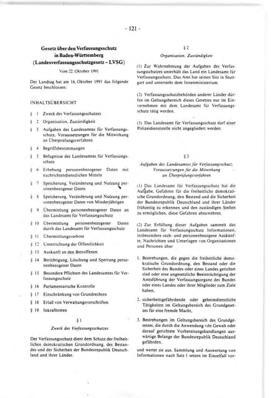 Seite 121 des Verfassungsschutzbericht 1991 Baden-Württemberg