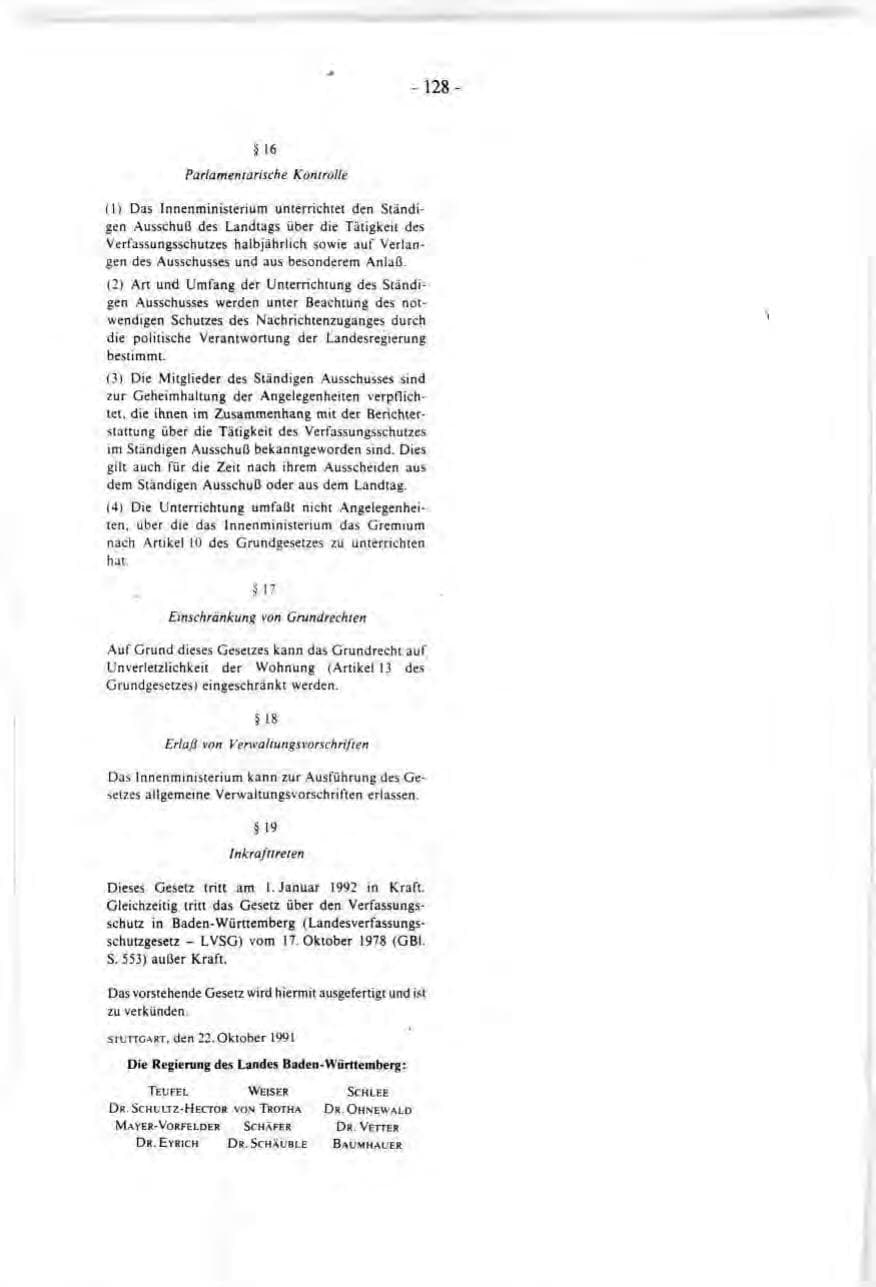 Seite 128 des Verfassungsschutzbericht 1991 Baden-Württemberg