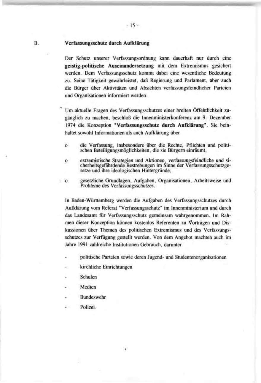 Seite 15 des Verfassungsschutzbericht 1991 Baden-Württemberg