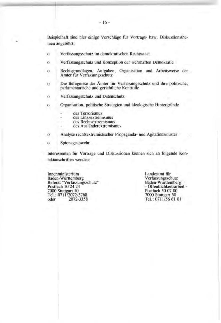 Seite 16 des Verfassungsschutzbericht 1991 Baden-Württemberg