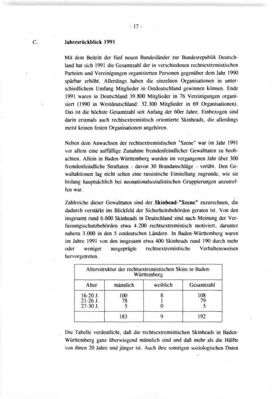 Seite 17 des Verfassungsschutzbericht 1991 Baden-Württemberg