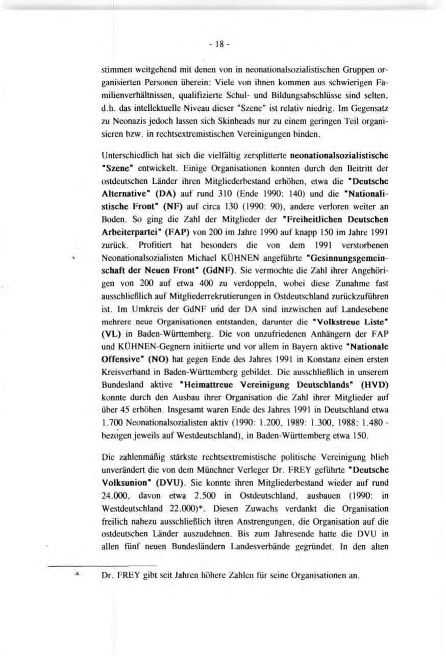 Seite 18 des Verfassungsschutzbericht 1991 Baden-Württemberg