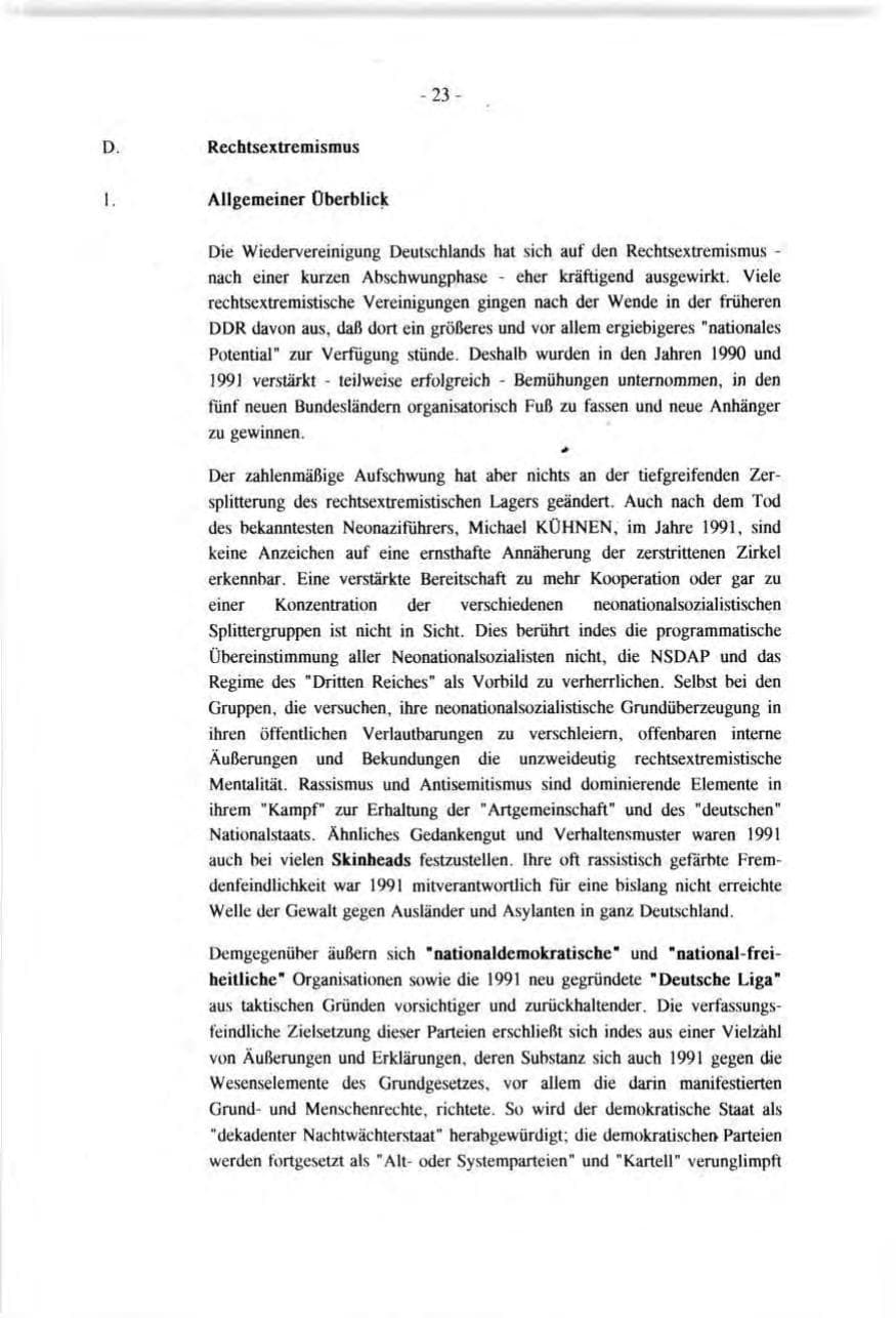 Seite 23 des Verfassungsschutzbericht 1991 Baden-Württemberg