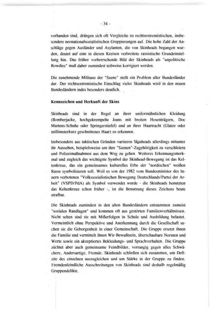 Seite 34 des Verfassungsschutzbericht 1991 Baden-Württemberg