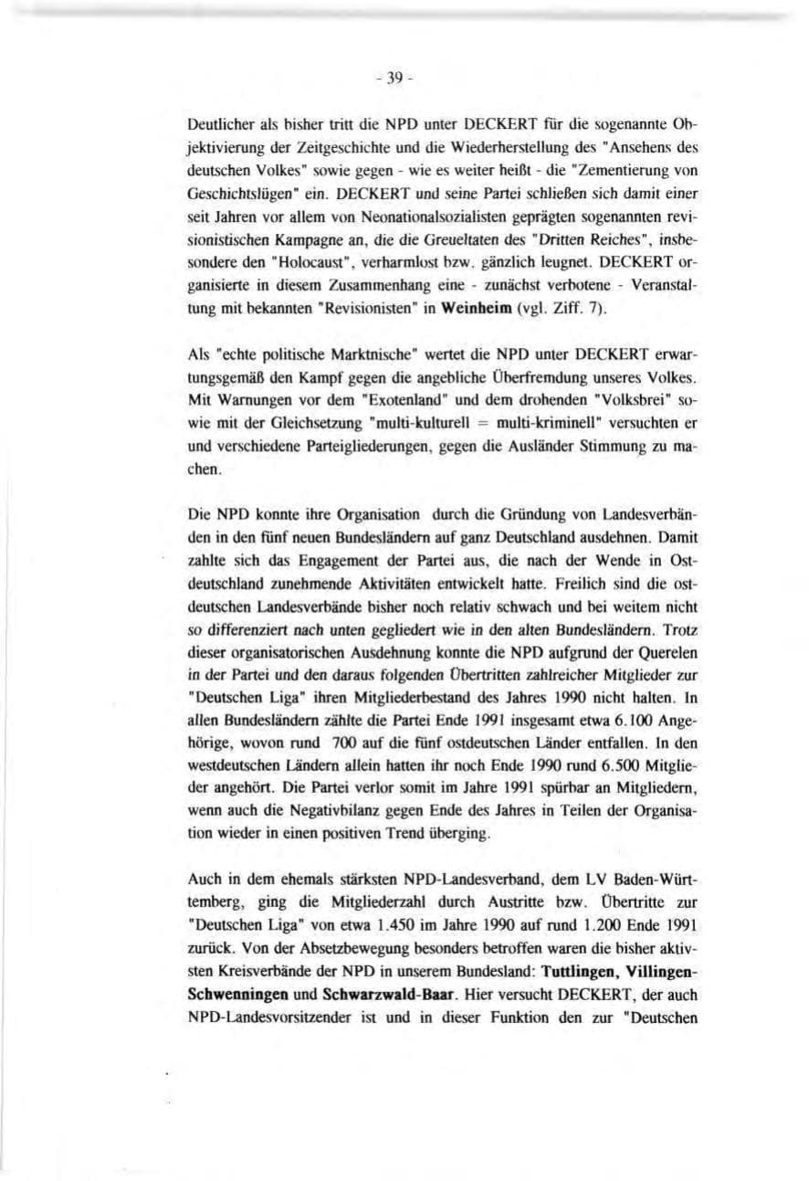 Seite 39 des Verfassungsschutzbericht 1991 Baden-Württemberg