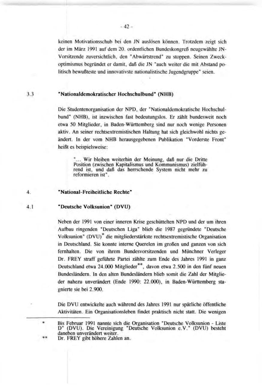 Seite 42 des Verfassungsschutzbericht 1991 Baden-Württemberg