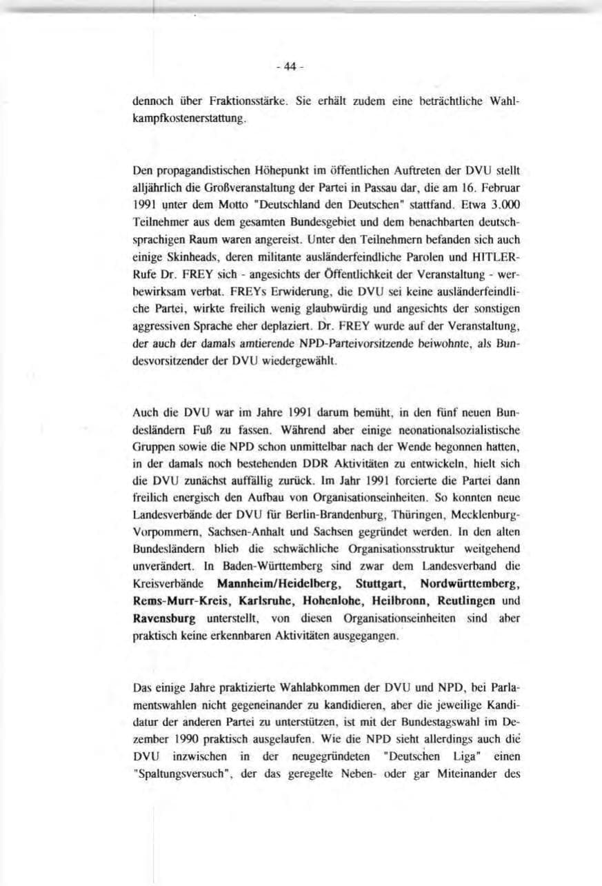 Seite 44 des Verfassungsschutzbericht 1991 Baden-Württemberg