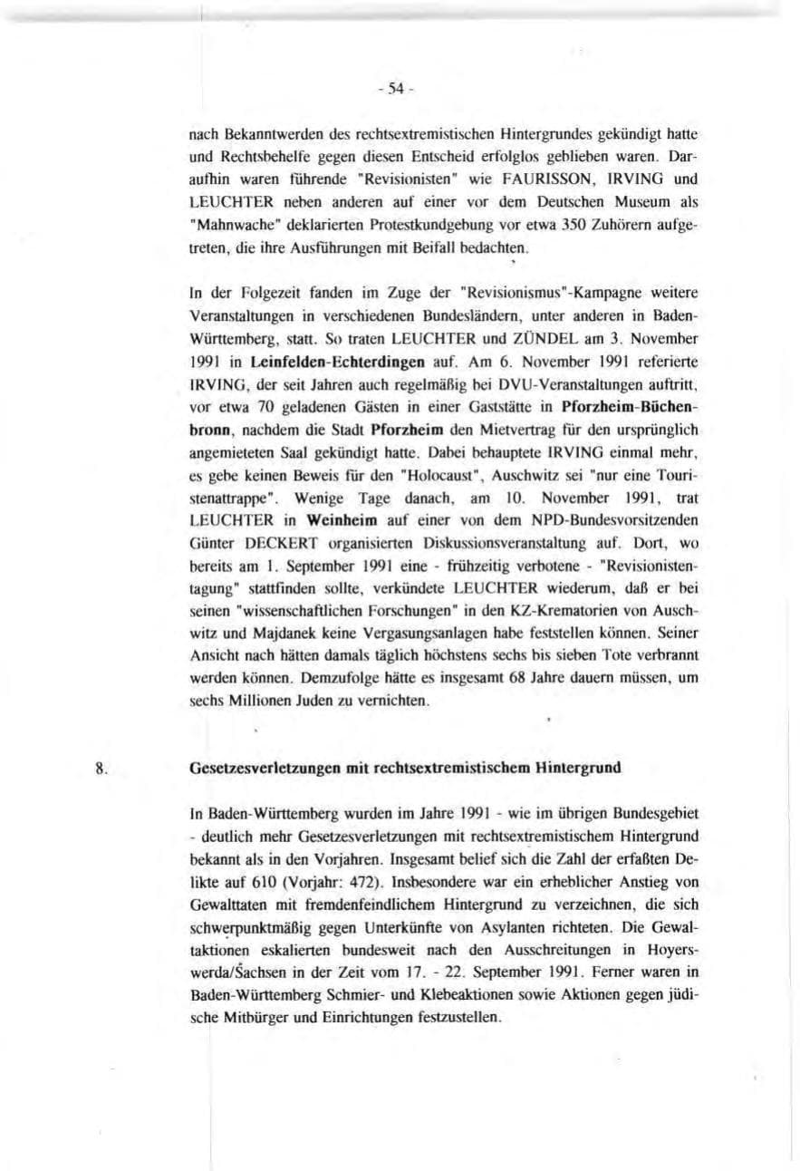 Seite 54 des Verfassungsschutzbericht 1991 Baden-Württemberg