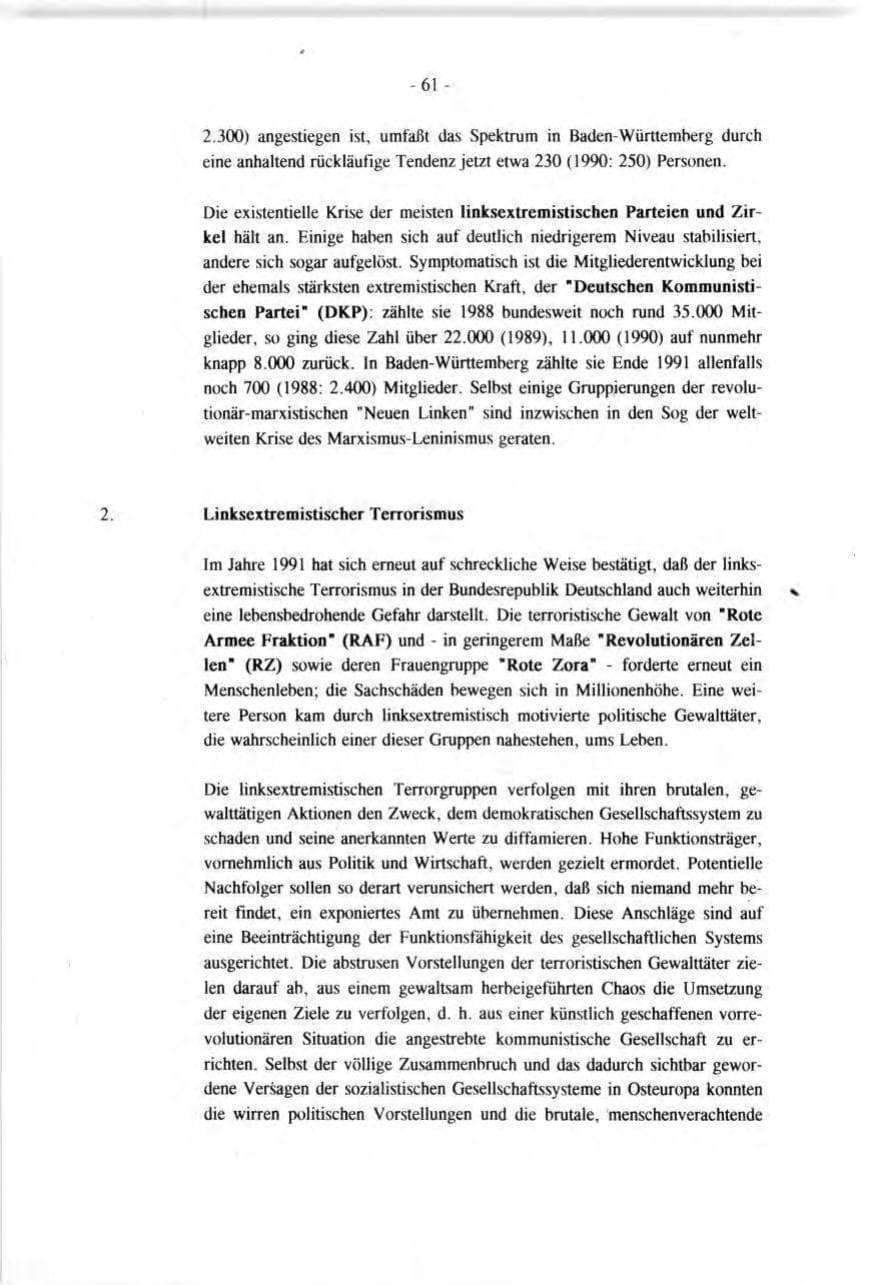 Seite 61 des Verfassungsschutzbericht 1991 Baden-Württemberg