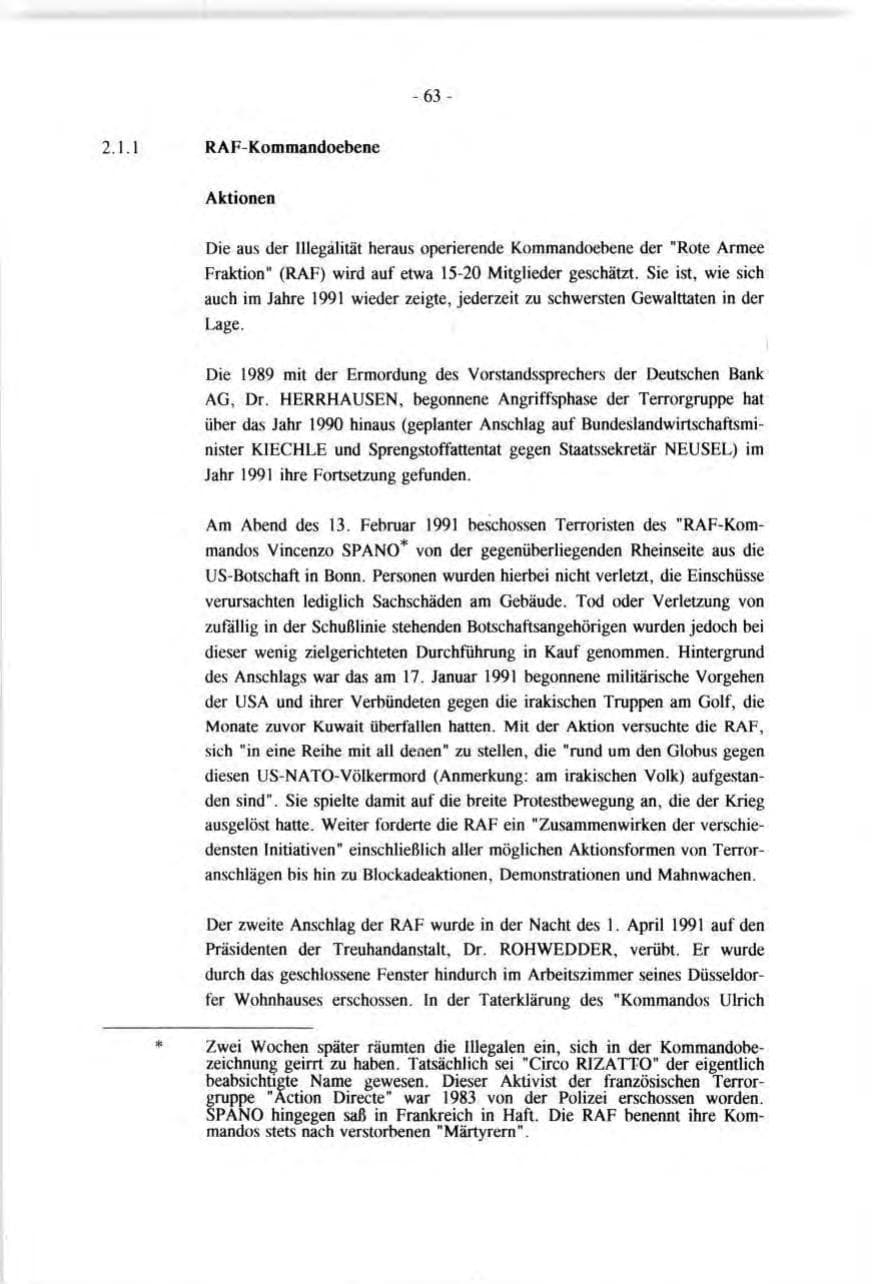 Seite 63 des Verfassungsschutzbericht 1991 Baden-Württemberg