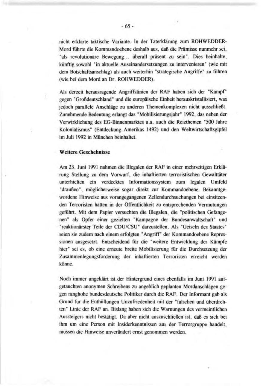 Seite 65 des Verfassungsschutzbericht 1991 Baden-Württemberg