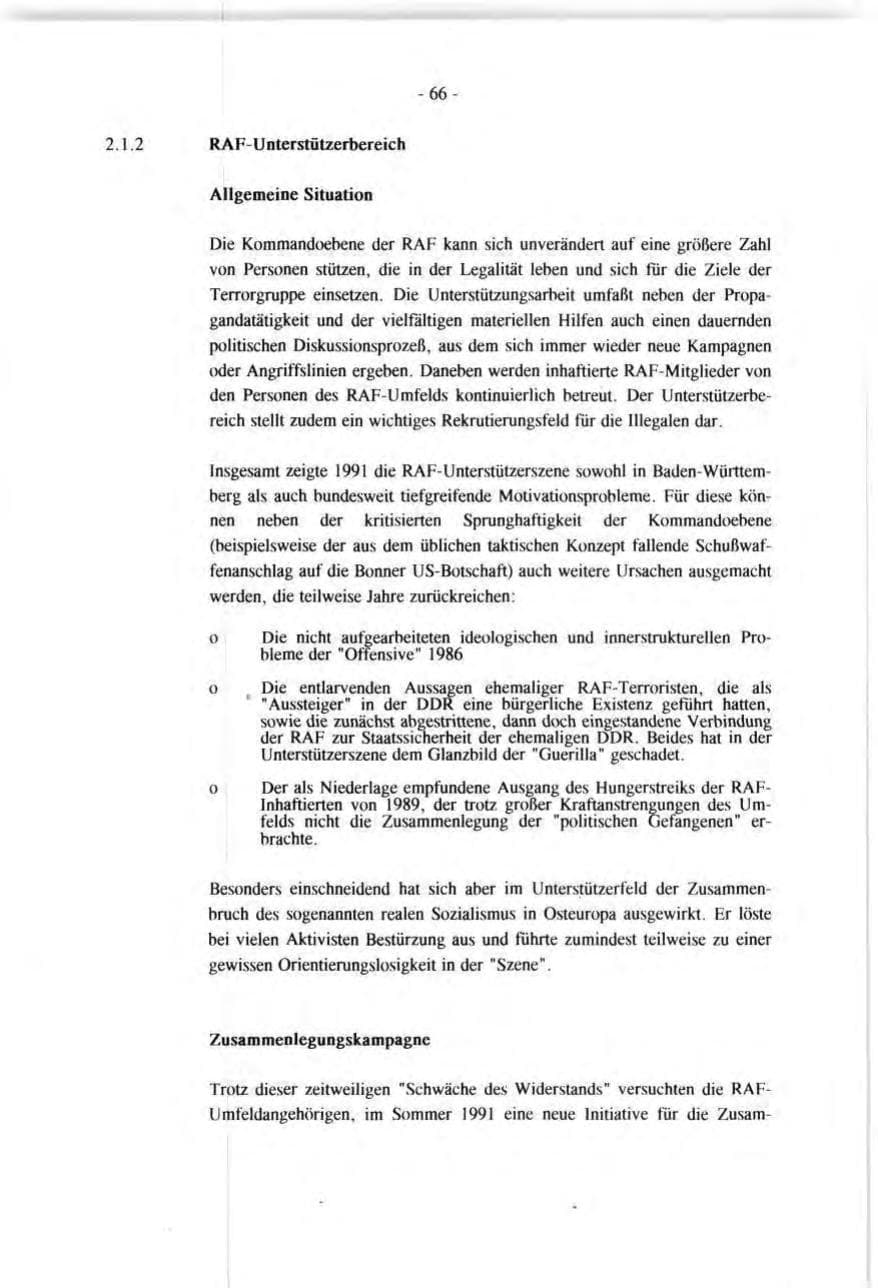 Seite 66 des Verfassungsschutzbericht 1991 Baden-Württemberg