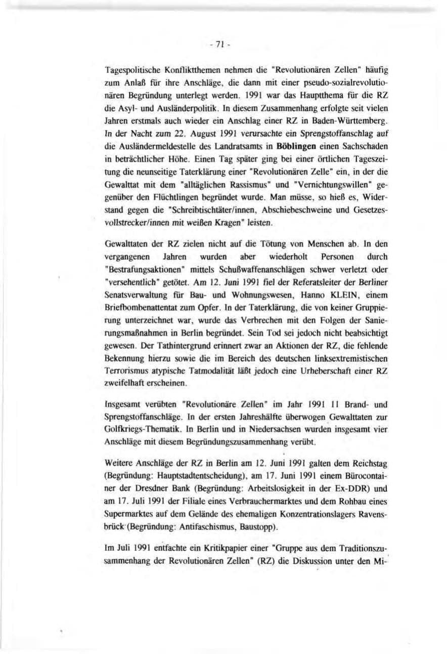 Seite 71 des Verfassungsschutzbericht 1991 Baden-Württemberg