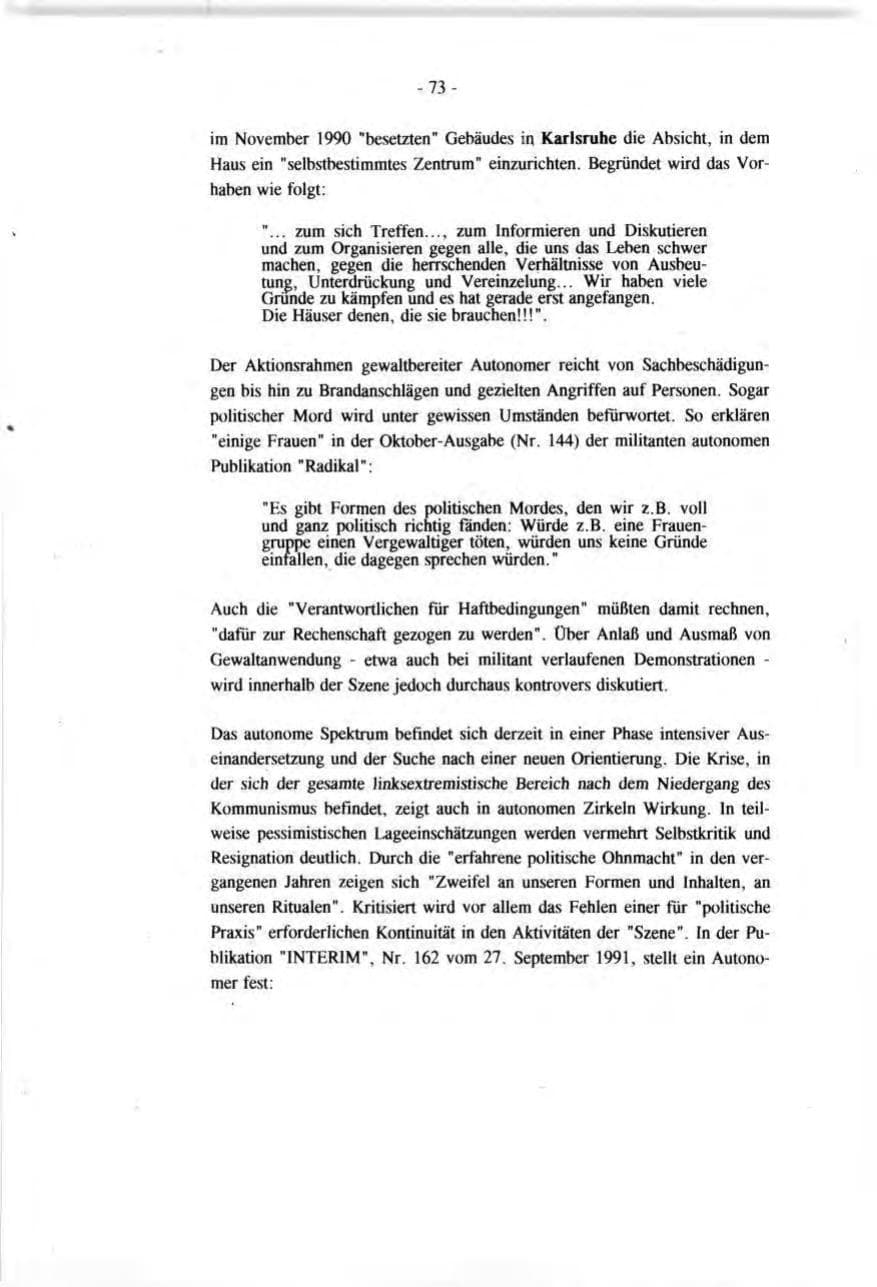 Seite 73 des Verfassungsschutzbericht 1991 Baden-Württemberg
