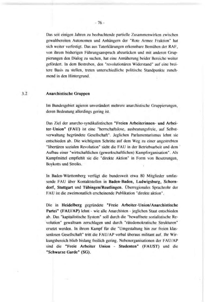 Seite 76 des Verfassungsschutzbericht 1991 Baden-Württemberg