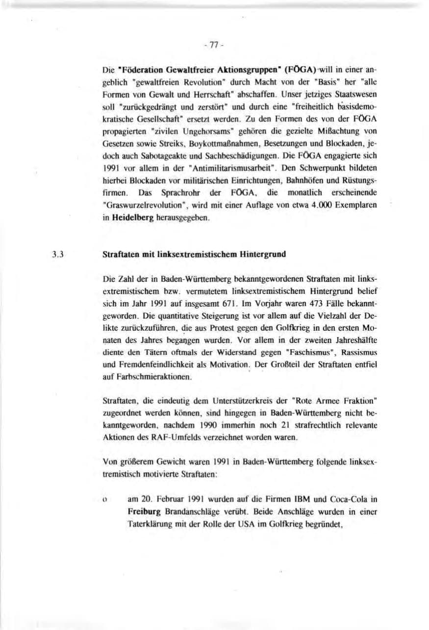 Seite 77 des Verfassungsschutzbericht 1991 Baden-Württemberg