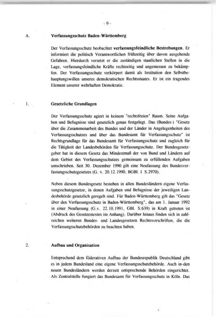 Seite 9 des Verfassungsschutzbericht 1991 Baden-Württemberg