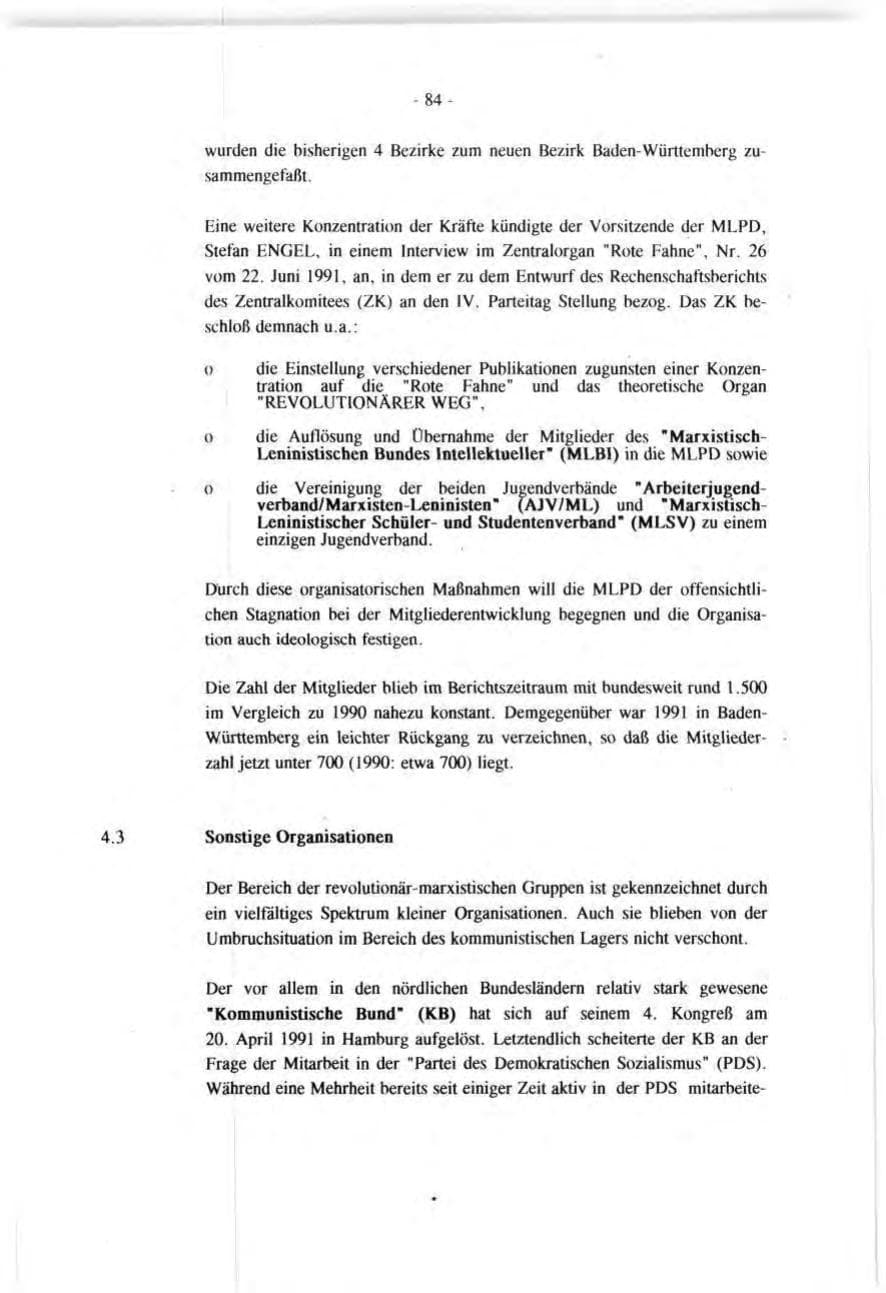 Seite 84 des Verfassungsschutzbericht 1991 Baden-Württemberg