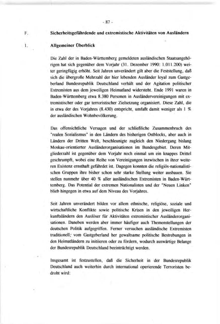Seite 87 des Verfassungsschutzbericht 1991 Baden-Württemberg