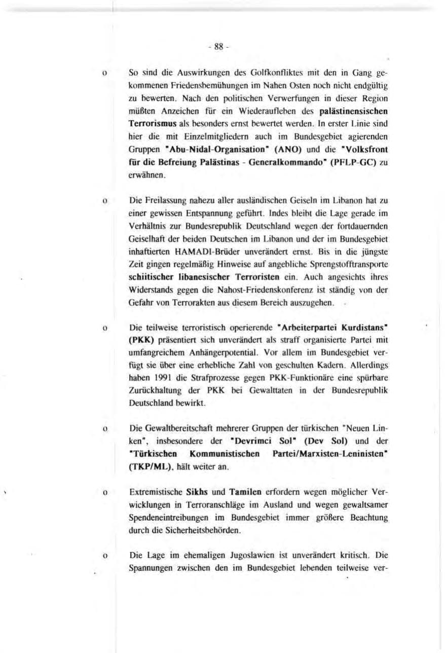Seite 88 des Verfassungsschutzbericht 1991 Baden-Württemberg