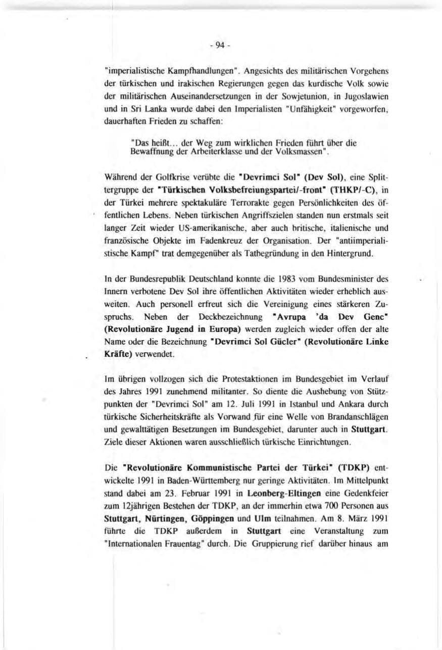 Seite 94 des Verfassungsschutzbericht 1991 Baden-Württemberg