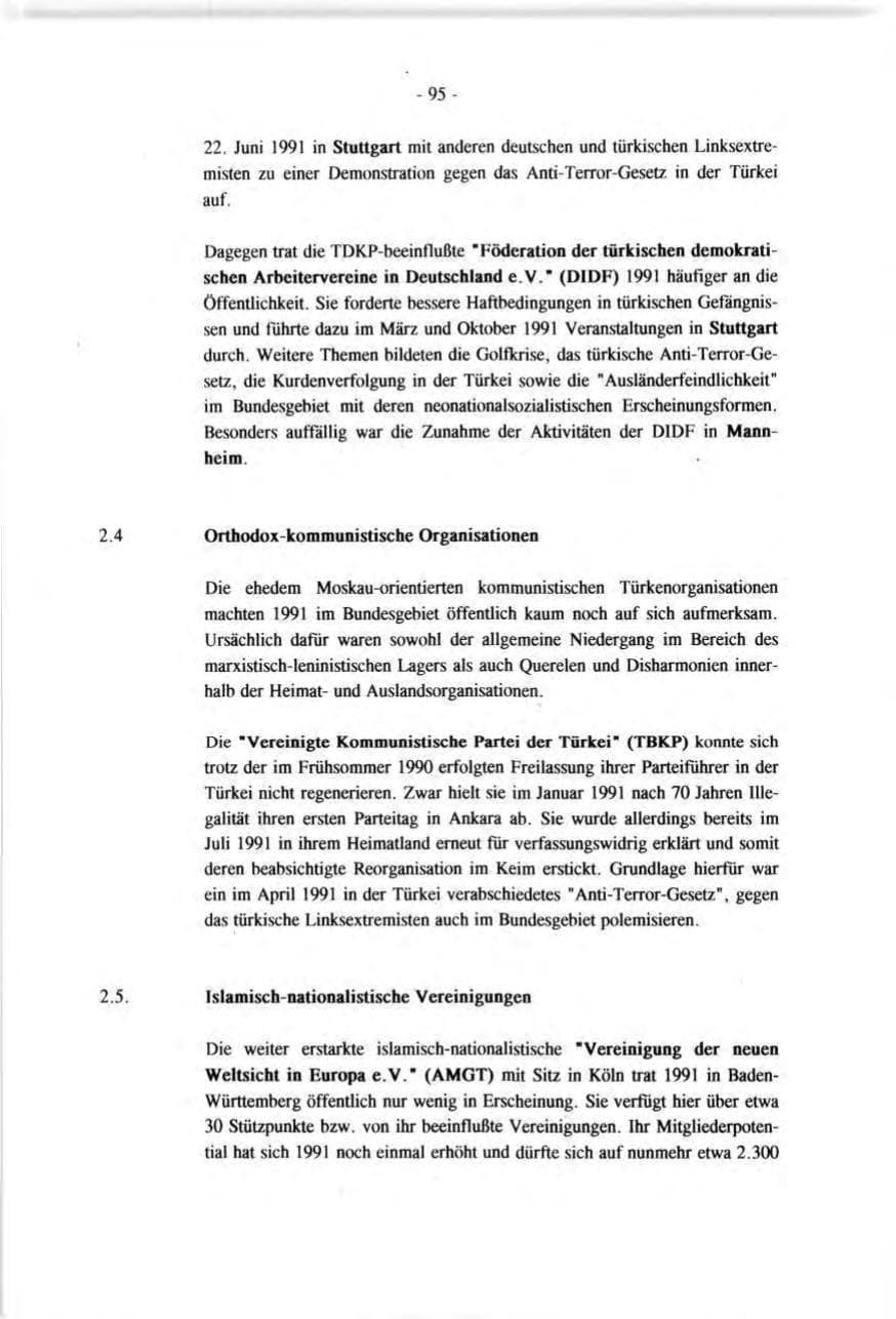 Seite 95 des Verfassungsschutzbericht 1991 Baden-Württemberg