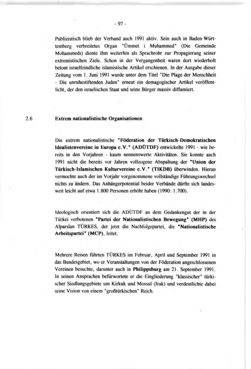 Seite 97 des Verfassungsschutzbericht 1991 Baden-Württemberg