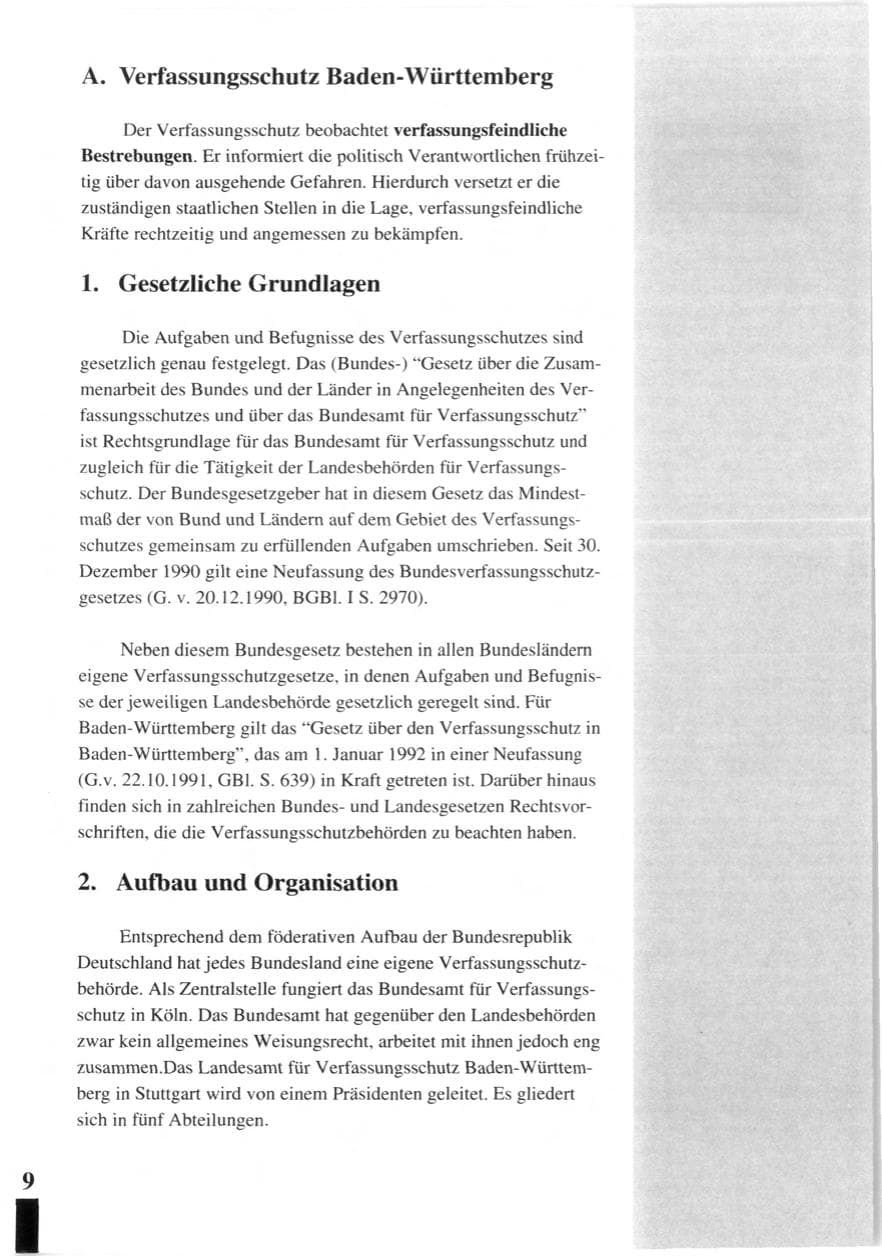Seite 11 des Verfassungsschutzbericht 1992 Baden-Württemberg