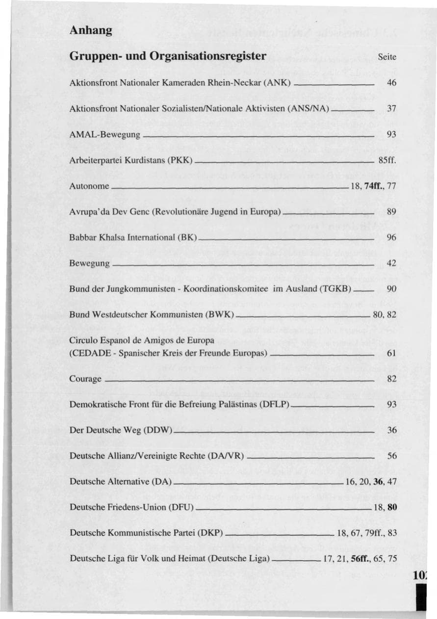 Seite 104 des Verfassungsschutzbericht 1992 Baden-Württemberg