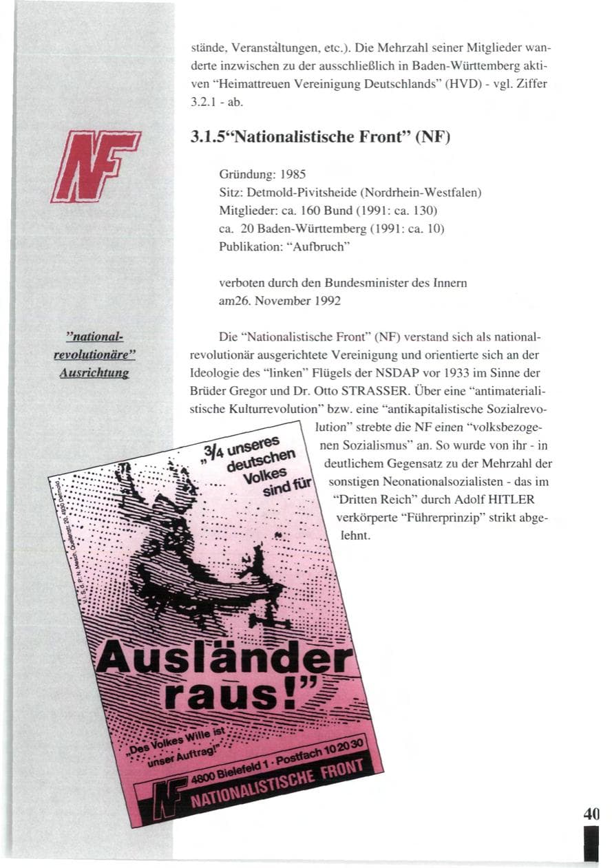 Seite 42 des Verfassungsschutzbericht 1992 Baden-Württemberg