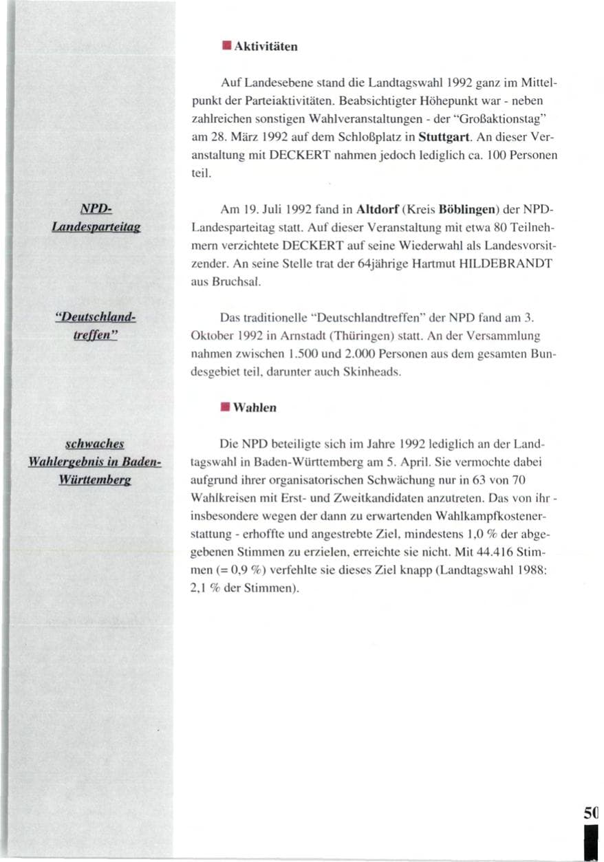 Seite 52 des Verfassungsschutzbericht 1992 Baden-Württemberg